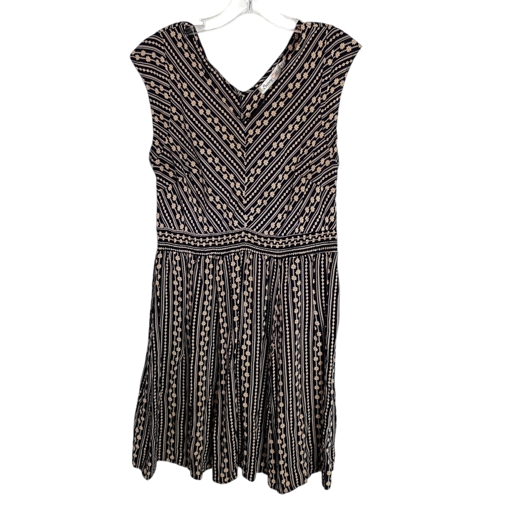 Sunny Girl - Sleeveless Black and Cream Patterned V-Neck Dress - Sz XL